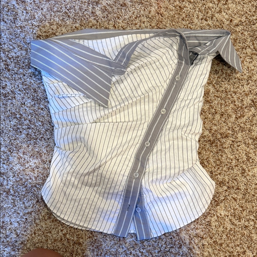 Zara Gray and White Striped Shirt